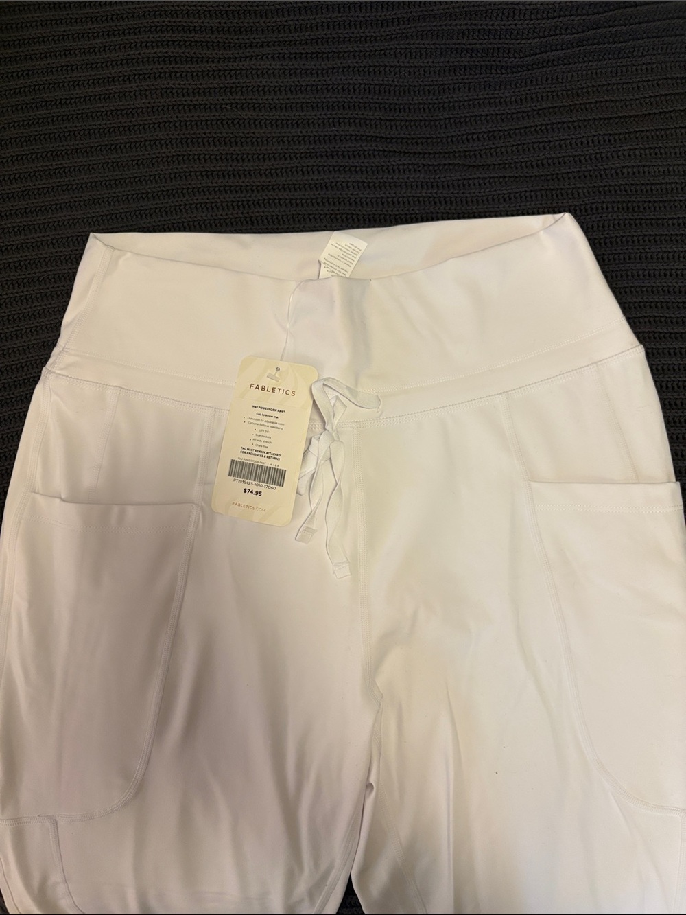 Fabletics White High-Waist Leggings/jogger with waistband Tie - Picture 6 of 9